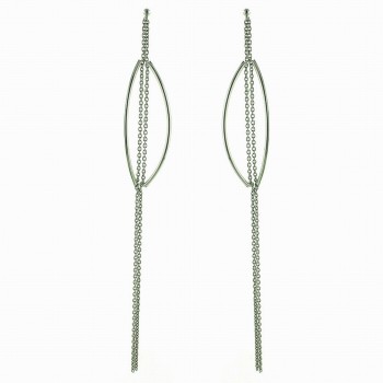 Sterling Silver Earring 125mm Plain 2 Linear Line with Open Marquis-