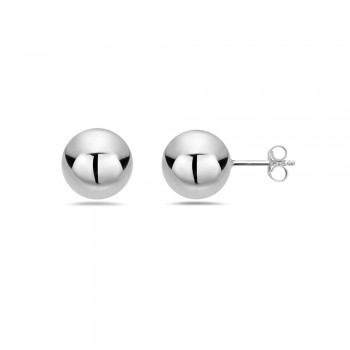 Sterling Silver Earring 10mm Plain Solid Ball-Rhodium Plating/Nickle Free--