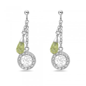 Sterling Silver Earring Light Per.Cubic Zirconia Broilette,15mm Round Cubic Zirconia Chinese