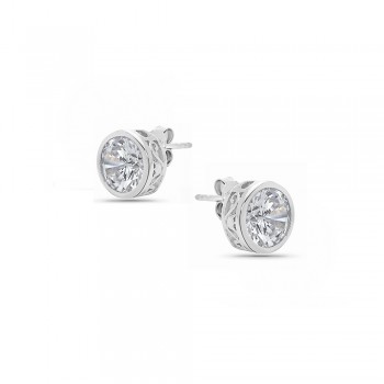 Sterling Silver Earring Outer 5mm Round Clear Cubic Zirconia Bezel Stud