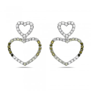 Sterling Silver Earring 2 Olivine/Lg/Clear Cubic Zirconia Open Heart