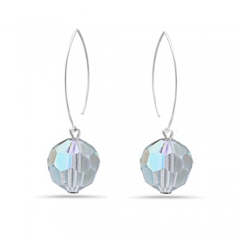 Sterling Silver Earring Small Almond Hook with 10mm AB color Cyrstal Crystal Ball-