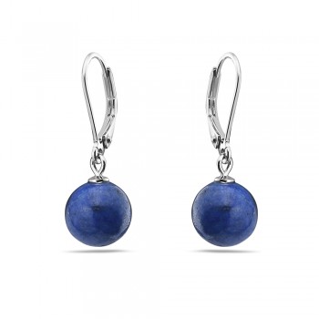 Sterling Silver EARRING 10MM LAPIS BALL ON LEVERBACK