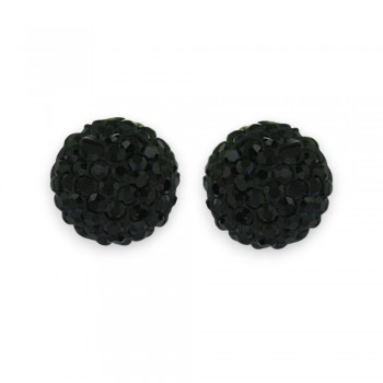 Sterling Silver Earring 10mm Black Crystal Fireball--Rhodium Plating Plate