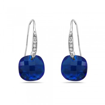 Sterling Silver Earring 12-12mm Synthetic Sapphire Spinel Chess Cu