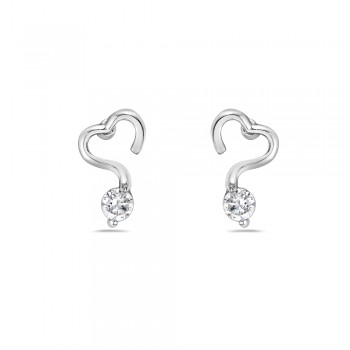 Sterling Silver Earring with Open Heart and Clear Cubic Zirconia at Bottom