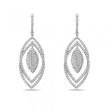 Sterling Silver Earring Rhodium Plating Plating Open Oval with Clear Cubic Zirconia Paved Oval Da