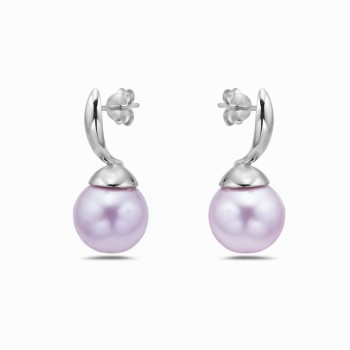 Sterling Silver Earring 12mm Faux Pearl Pink with Post