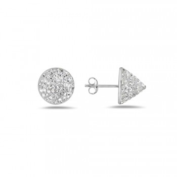 Sterling Silver Earring Cone Stud Paved in Clear Crystal