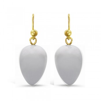 Sterling Silver Earring White Jade Inverted Pear -Gold-