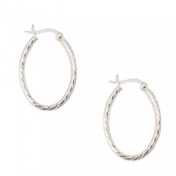 Sterling Silver Earring 20mm Twisted Oval Hoop with Latch Back
