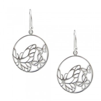 STERLING SILVER EARRING 22MM OPEN CIRCLE WITH BUTTERFLY FILIGRE