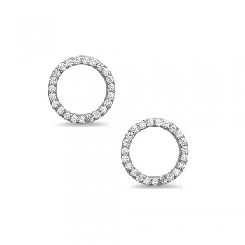 STERLING SILVER EARRING OPEN CLEAR CUBIC ZIRCONIA CIRCLE