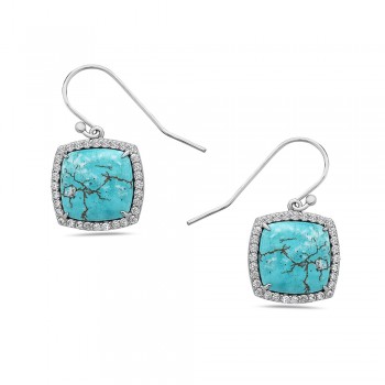 Sterling Silver EARRING RECONSTITUENT TURQUOIISE CUSION CABACHO
