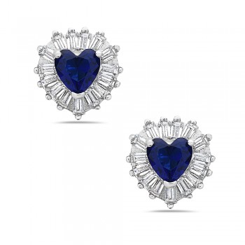 Sapphire Heart Baguette Border Stud Earrings