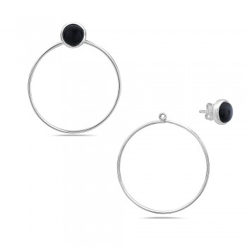 Sterling Silver EARRING STUD BLACK ONYX WITH CIRCLE CONVERTIBLE