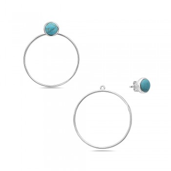 Sterling Silver EARRING STUD RECONSTITUENT TURQUOISE WITH CIRCL