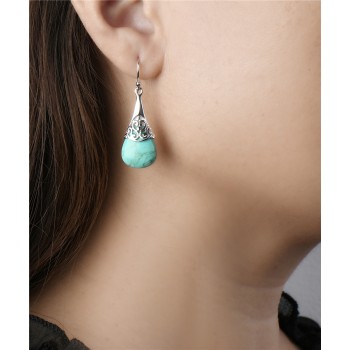 Sterling Silver Earring Turquoise W/Plain Filigree Cap