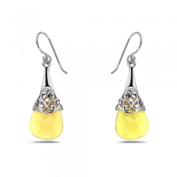Sterling Silver EARRING NATURAL YELLOW JADE W/PLAIN FILIGREE CA-2S-7125YJ