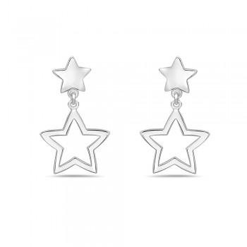 Sterling Silver EARRING NORTH STAR SOLID STAR TOP STAR LINE DAN