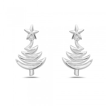 Sterling Silver EARRING PLAIN DANGLE CHRISTMAS TREE WITH NORTH