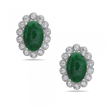 Oval Burmese Jade Bubble Bordered Stud Earrings