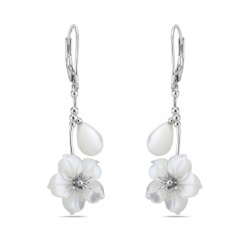 Dangling Mother of Pearl Flower Droplet Earrings