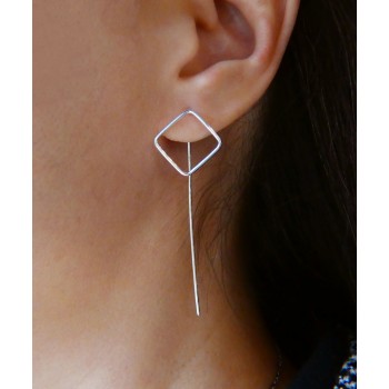 Sterling Silver EARRING DIAMOND LINE WITH LONG DROP LINE-2S-7320E