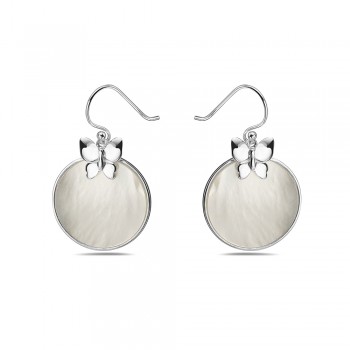 Sterling Silver EARRING ROUND MOTHER OF PEARL DNAGLE BUTTERFLY