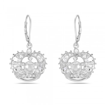 Sterling Silver EARRING CROWN WITH CZ LEVERBACK