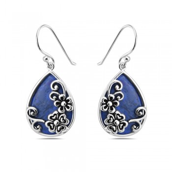 STERLING SILVER TEARDROP LAPIS LAZUILI WITH FLOWER MOTIF 2S-7494LP