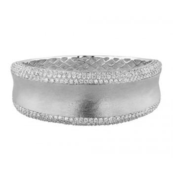 BRASS BANGLE WITH CLEAR CUBIC ZIRCONIA AT SIDES AND BRUSH TEXTUR