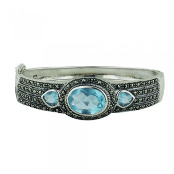 Marcasite Bangle 10X14mm Oval 6X7.5 Heart Blue Cubic Zirconia Linked