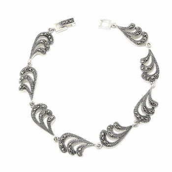MARCASITE BRACELET HALF FEATHER PAVE WITH SWISS MARCASITE