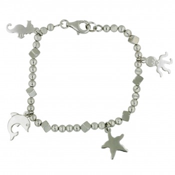 Sterling Silver Bracelet Silver Ball+Dice Bead with Starfish,Octopus,