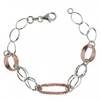 Sterling Silver Bracelet with Rose Gold/ Rhodium Plating Links 7.5 Inches with