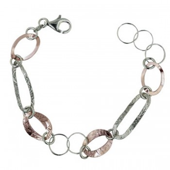 Sterling Silver Bracelet with Rose Gold/ Rhodium Plating Hammered and Plain