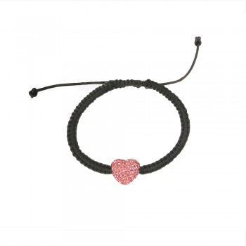 Sterling Silver Bracelet Braided Black Cord 1 Pink Background Light Pink