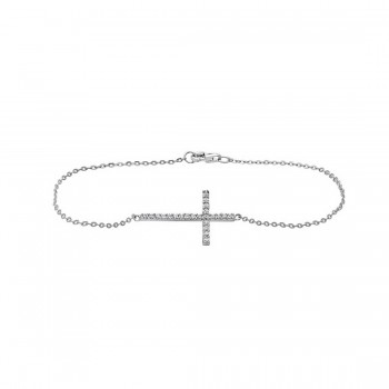 Sterling Silver Bracelet Sideway Cubic Zirconia Cross