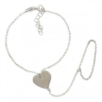 SS Brlt Plain Heart Hand Chain Bracelet, Silver