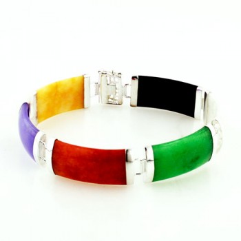 Sterling Silver Bracelet Multicolor-Color Jade Bamboo Shape