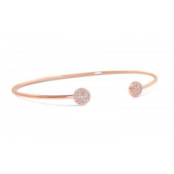 STERLING SILVER BANGLE OPEN ROUND PAVE TIPS ROSE GOLD PLATING