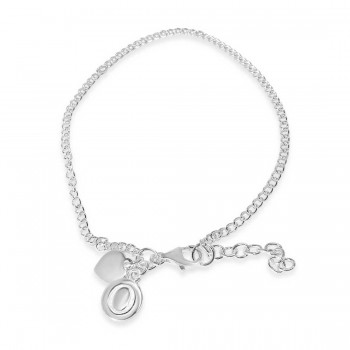 Sterling Silver Bracelet O Intial With Hear Charms-Ecoated 7.25