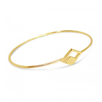 Sterling Silver Bangle Plain Diamond Line With Hook-Gold Pate