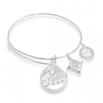 Sterling Silver Bangle Stretchable Peace And Love