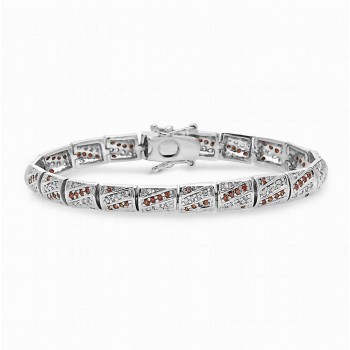 Sterling Silver Bracelet Pave Lines with Clear and Garnet Cubic Zirconia