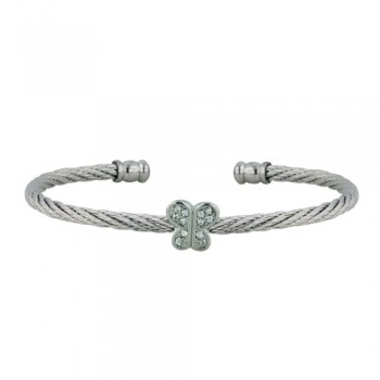 Stainless Steel Bangle Butterfly W/ Cl Cz