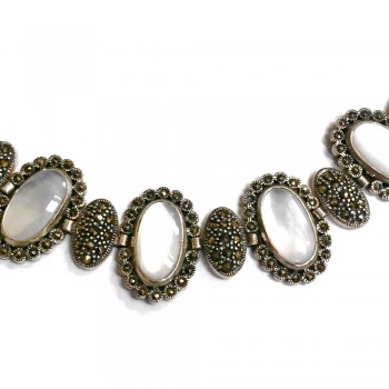 Marcasite Bracelet 7 Oval Marcasite+8 Oval Mother of Pearl with Marcasite Wrapped