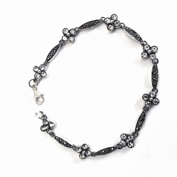 Sterling Silver BRACELET CLEAR FLOWERS CONNECTED BY
