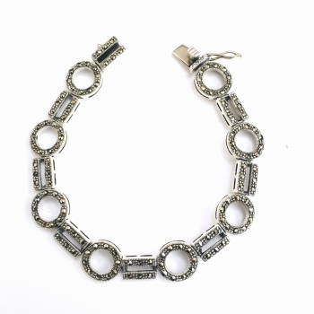 MS BRACELET CIRLCE AND DOUBLE BAR LINKS TONGUE LOC